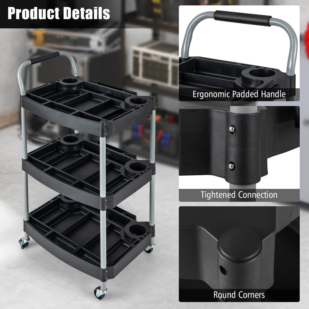 3 Layer Detailing Tool Utility Cart Organizer Mobile Rolling with