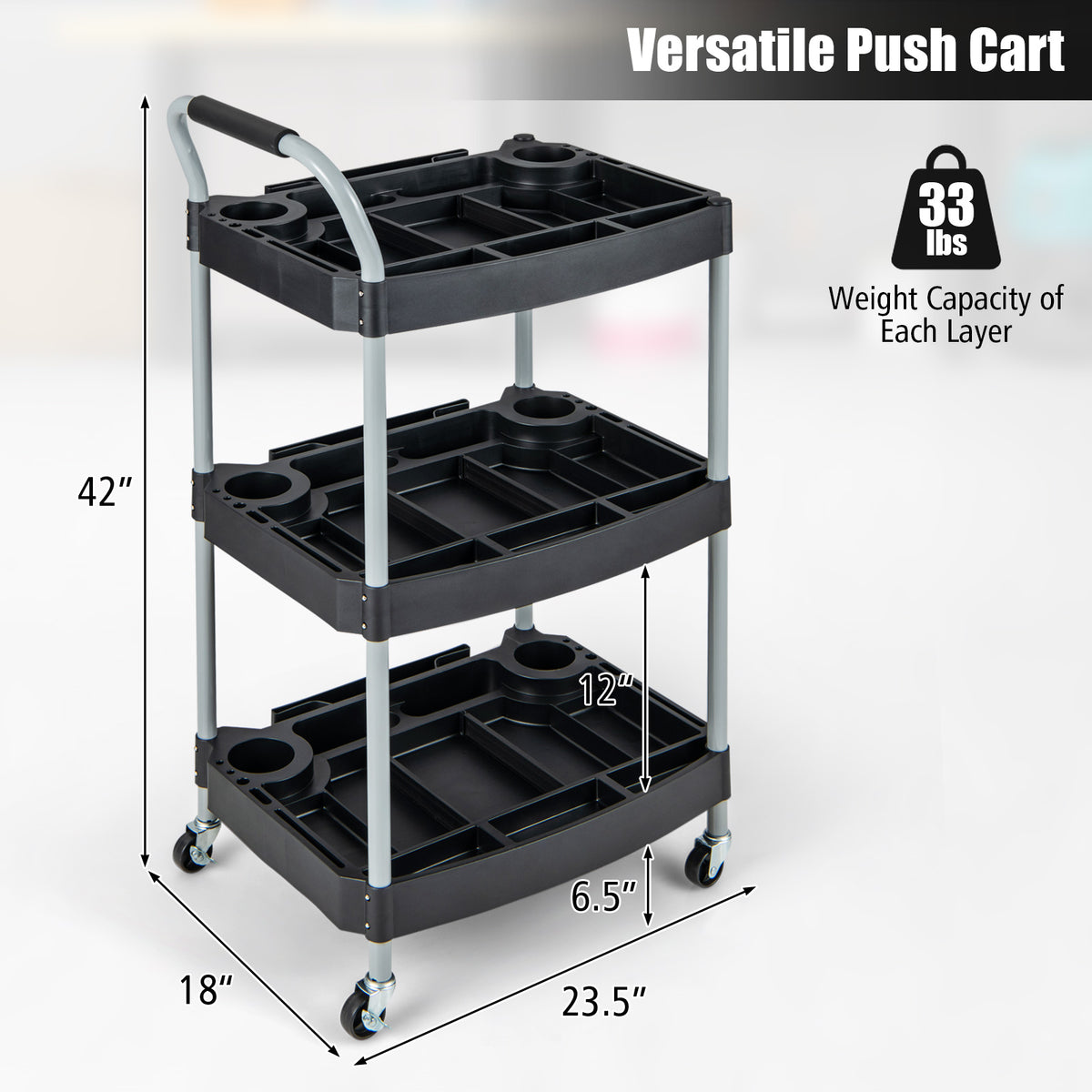 3 Layer Detailing Tool Utility Cart Organizer Mobile Rolling with