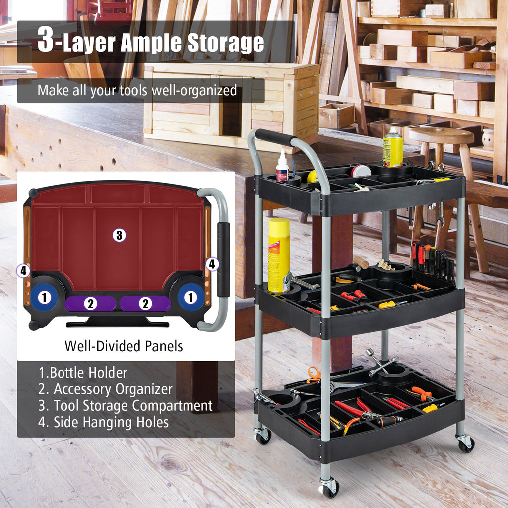 3 Layer Detailing Tool Utility Cart Organizer Mobile Rolling with