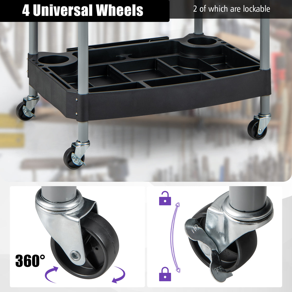 3 Layer Detailing Tool Utility Cart Organizer Mobile Rolling with