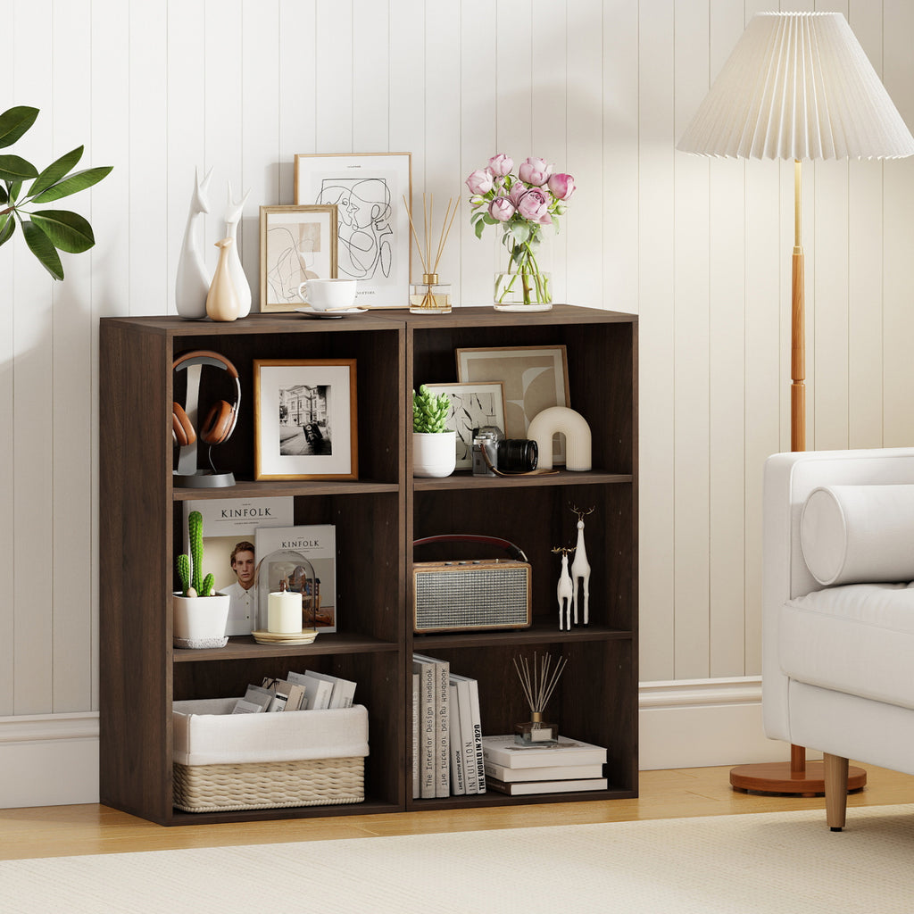 3-Shelf Cube Bookcase with Adjustable Shelves, Rustic Brown