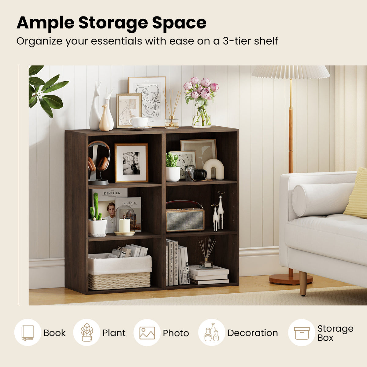 3-Tier Cube Bookcase with Adjustable Shelves for Home Office