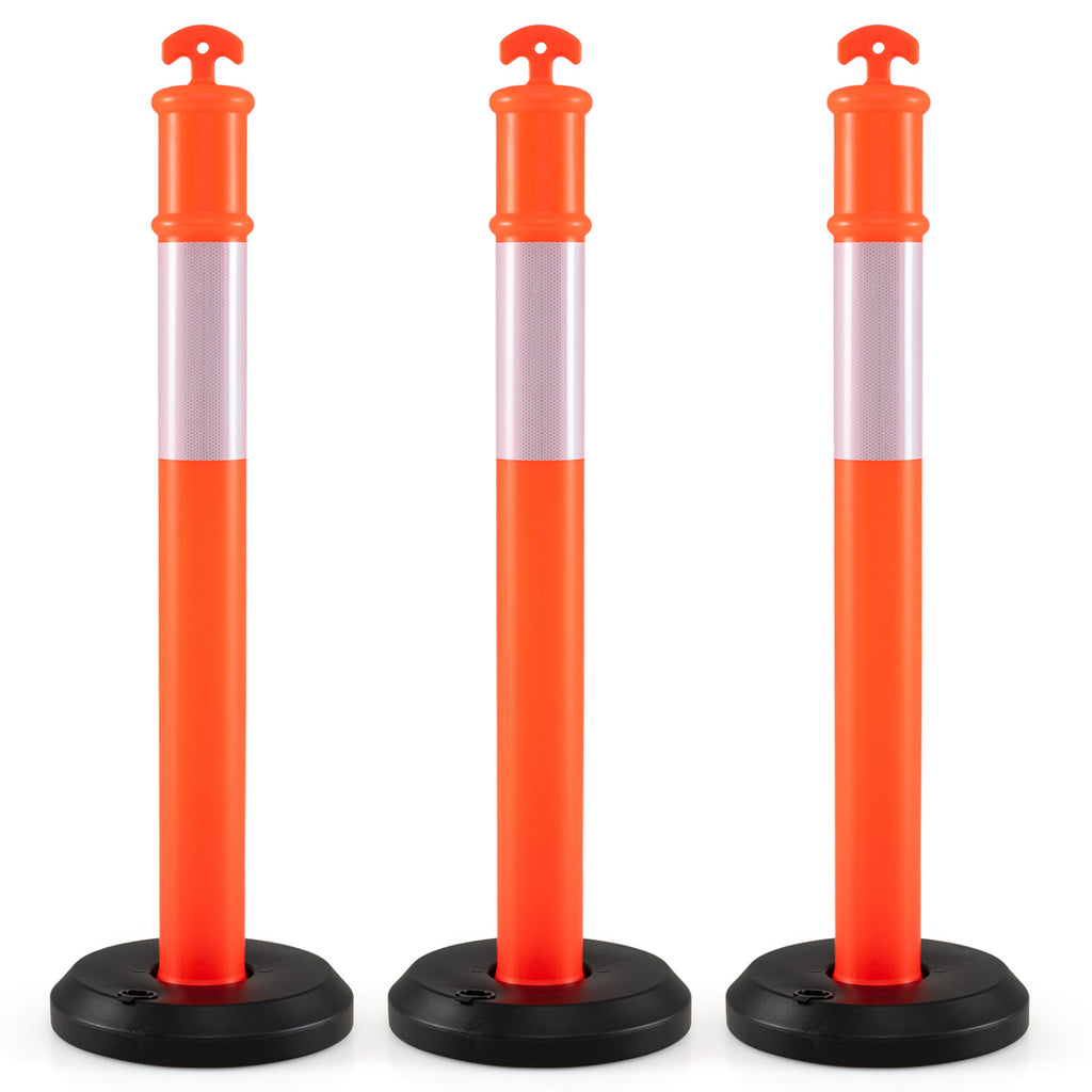 3 Pack Traffic Delineator Posts with Fillable Base for Parking Lots