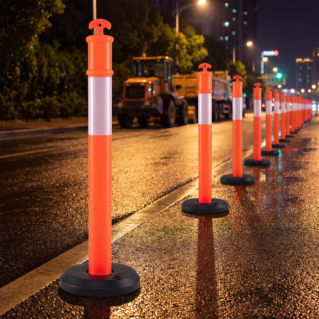 3 Pack Traffic Delineator Posts with Fillable Base for Parking Lots