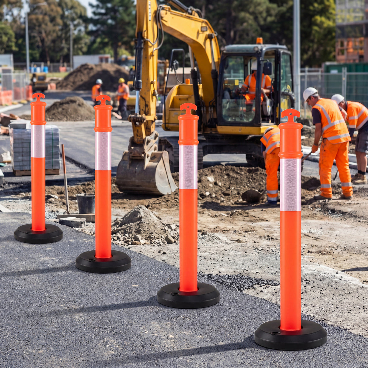 3 Pack Traffic Delineator Posts with Fillable Base for Parking Lots