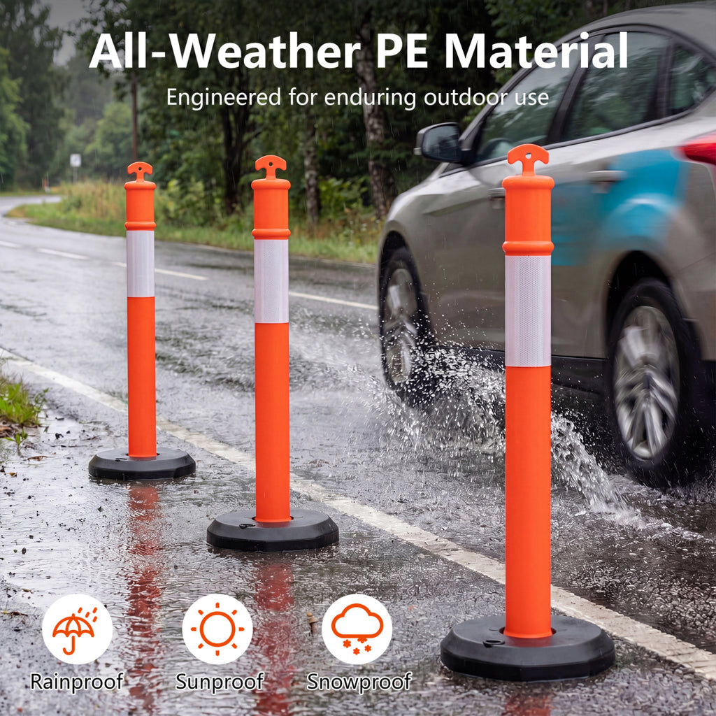 3 Pack Traffic Delineator Posts with Fillable Base for Parking Lots