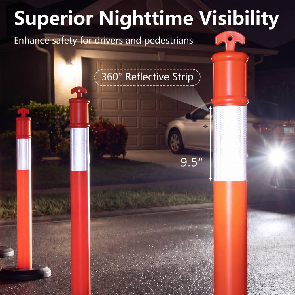 3 Pack Traffic Delineator Posts with Fillable Base for Parking Lots