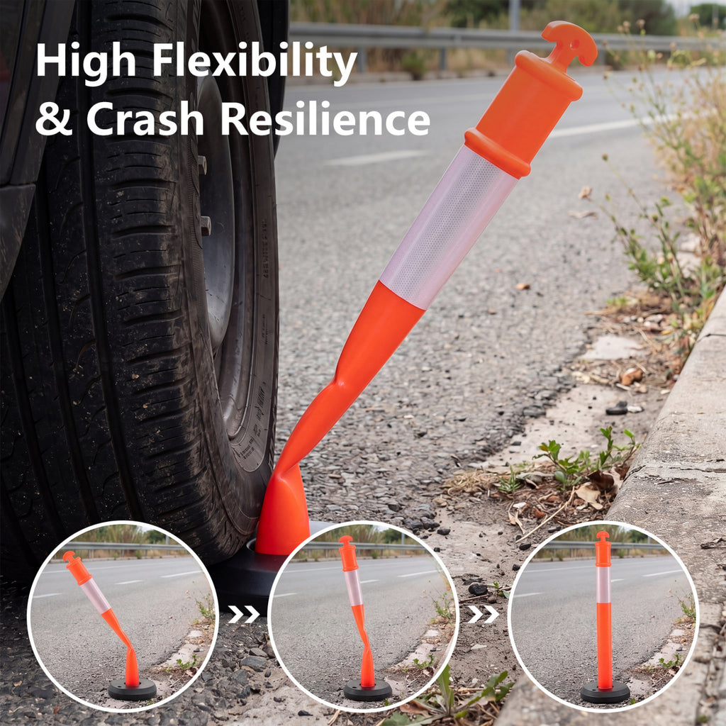 3 Pack Traffic Delineator Posts with Fillable Base for Parking Lots