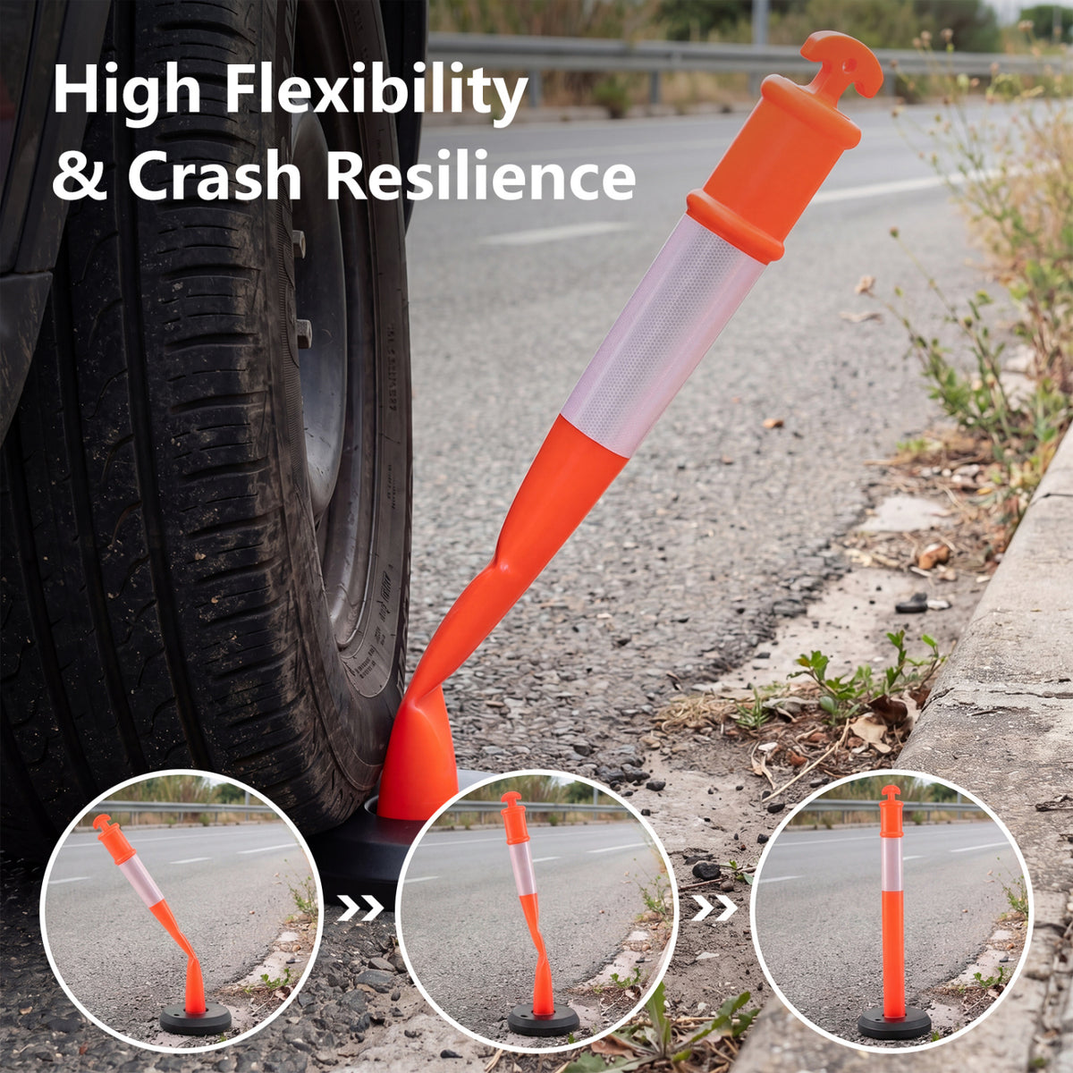 3 Pack Traffic Delineator Posts with Fillable Base for Parking Lots