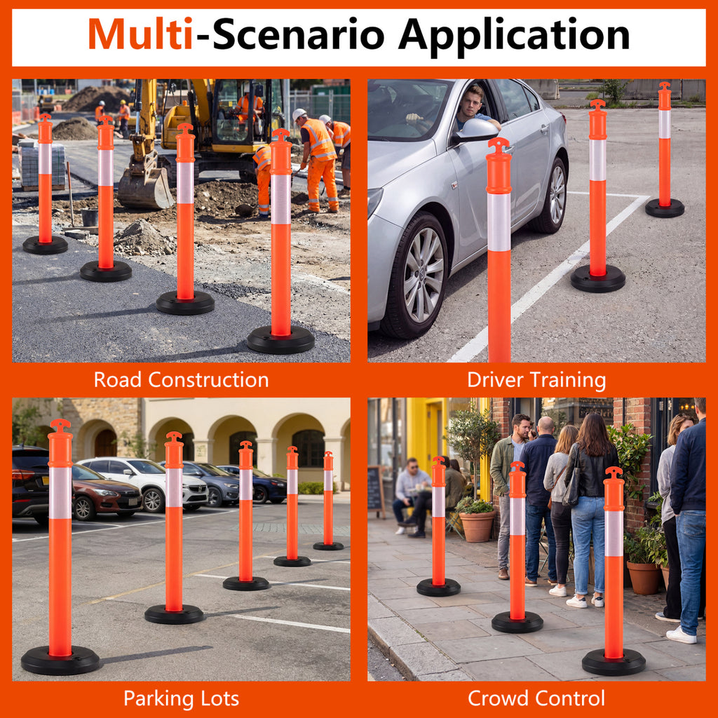 3 Pack Traffic Delineator Posts with Fillable Base for Parking Lots