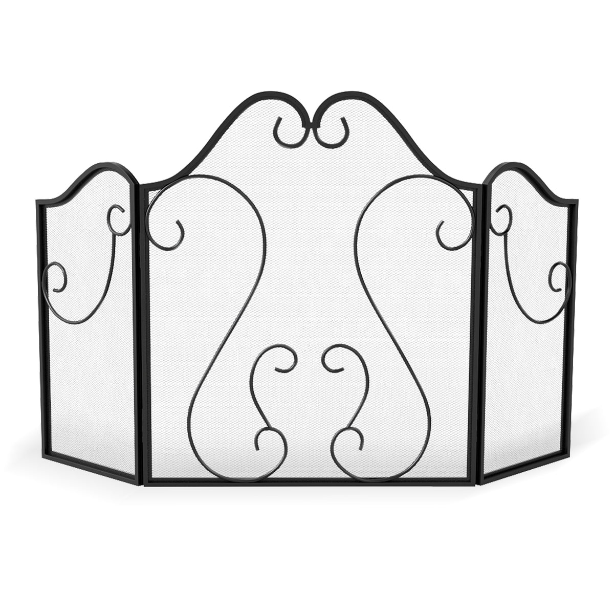 3-Panel Fireplace Screen Foldable Spark Guard with Scrolling Design