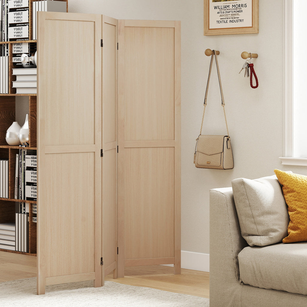 Beige 3 Panel Folding Room Divider for Home Office Bedroom Restaurant