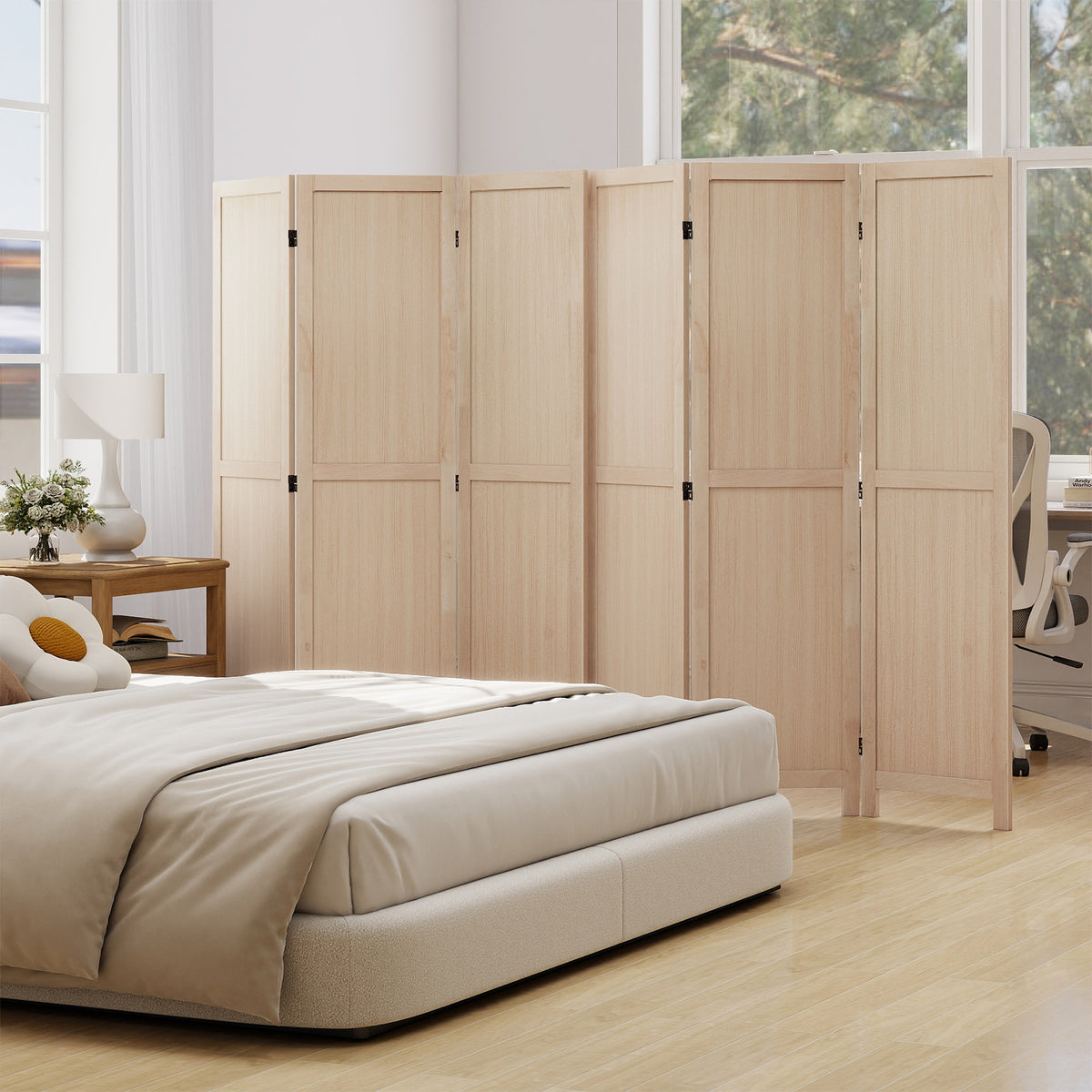 Beige 3 Panel Folding Room Divider for Home Office Bedroom Restaurant