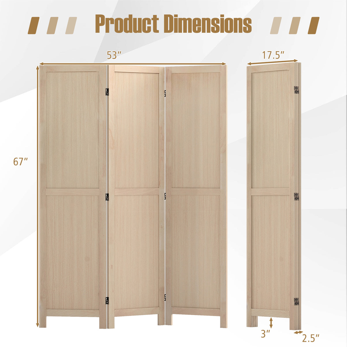 Beige 3 Panel Folding Room Divider for Home Office Bedroom Restaurant