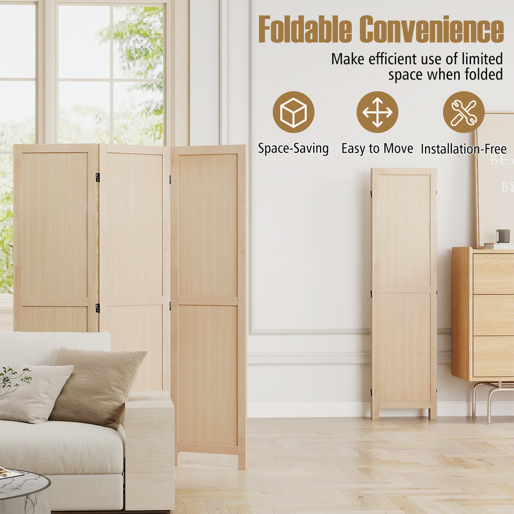 Beige 3 Panel Folding Room Divider for Home Office Bedroom Restaurant