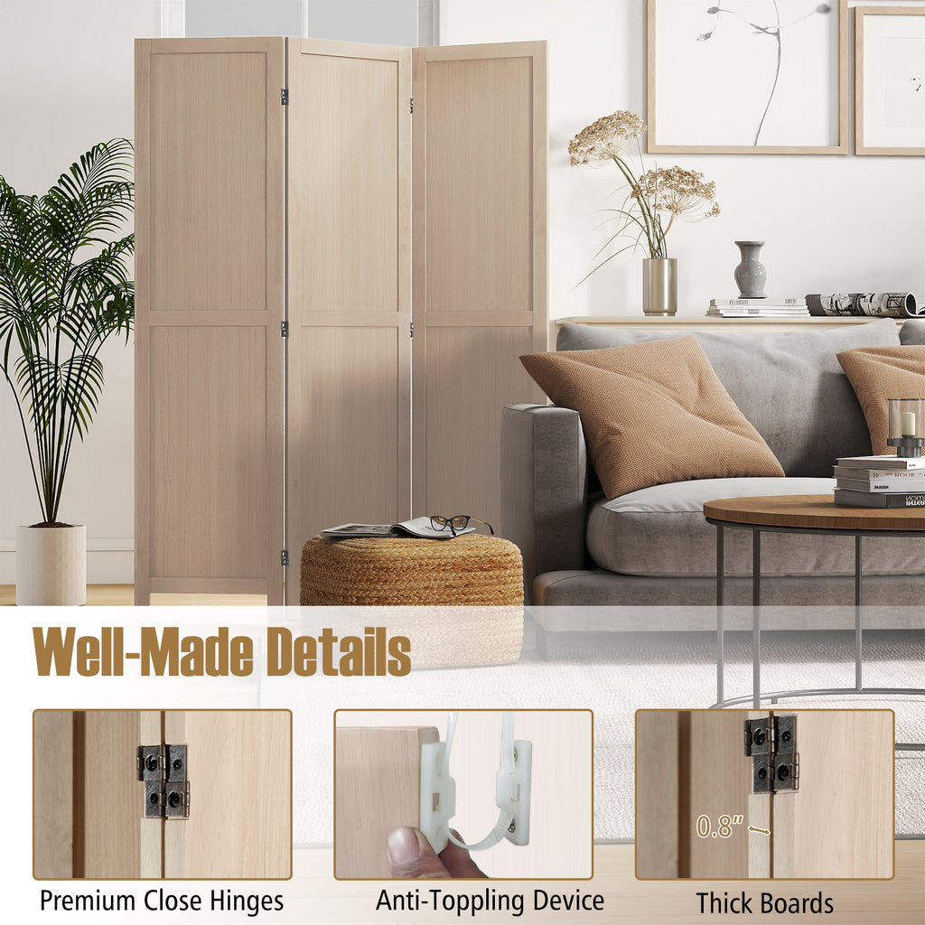 Beige 3 Panel Folding Room Divider for Home Office Bedroom Restaurant
