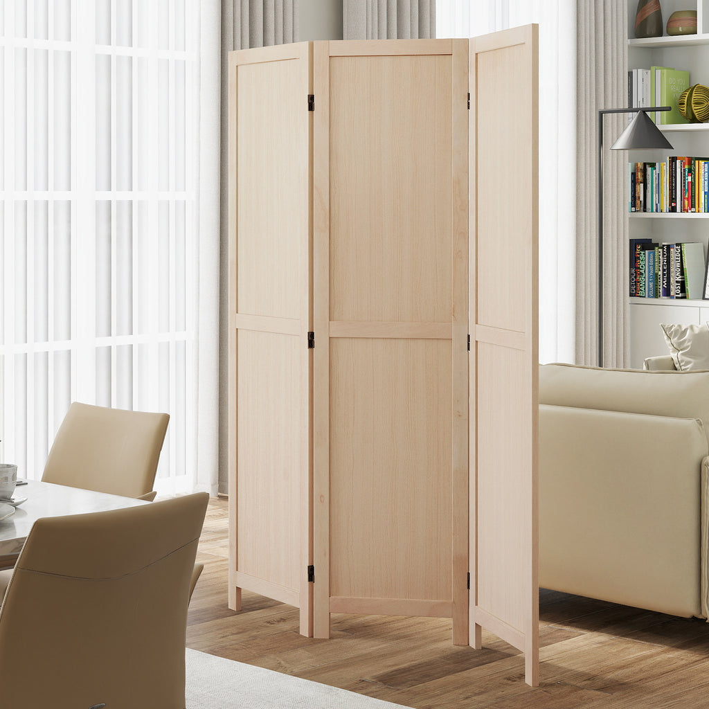 Beige 3 Panel Folding Room Divider for Home Office Bedroom Restaurant