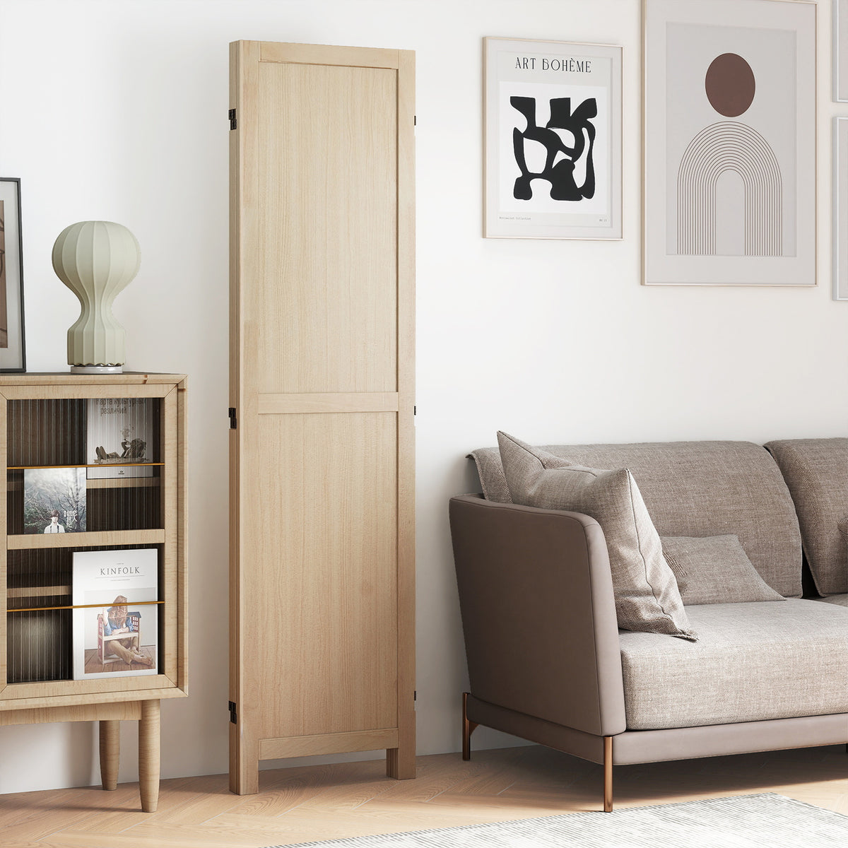 Beige 3 Panel Folding Room Divider for Home Office Bedroom Restaurant