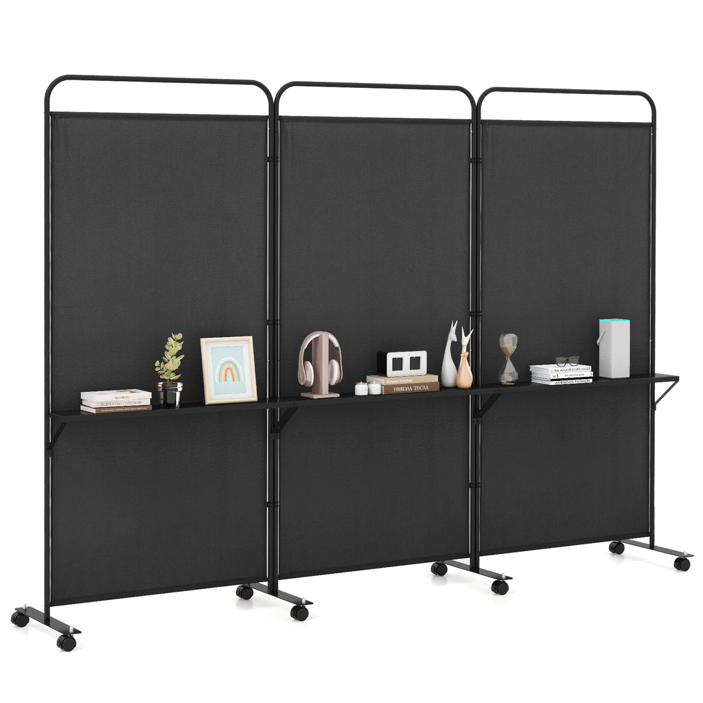 4-Panel Folding Room Divider Privacy Screen with Lockable Wheels - Black, 4 Panels & Wheels
