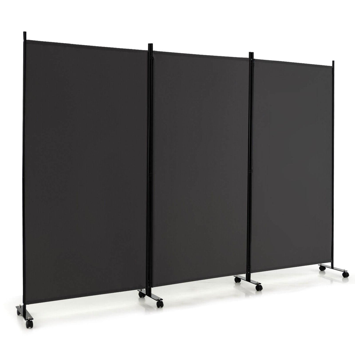 3-Panel Folding Room Divider with Lockable Wheels - Gray, Portable Privacy Screen