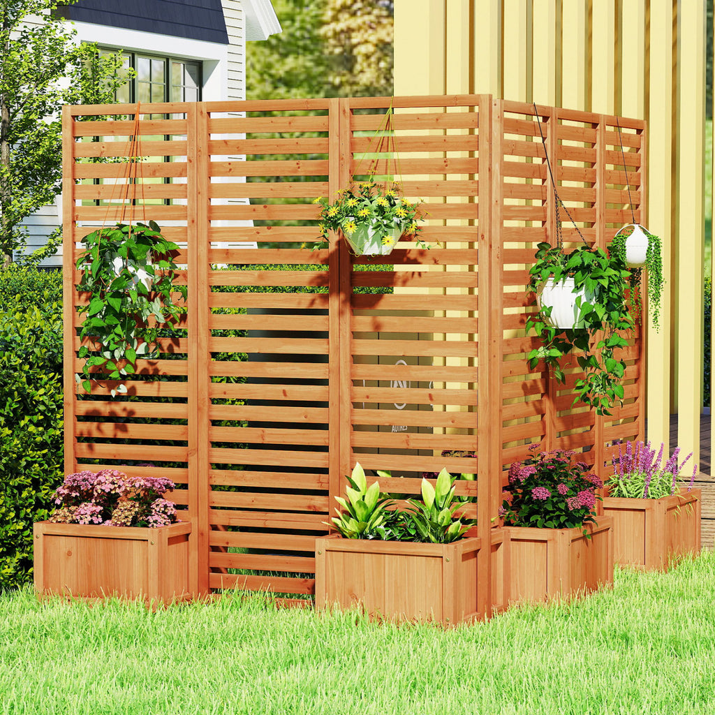 3-Panel Solid Wood Frame Freestanding Garden Fence with 2