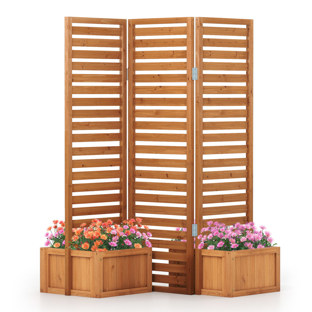 3-Panel Solid Wood Frame Freestanding Garden Fence with 2