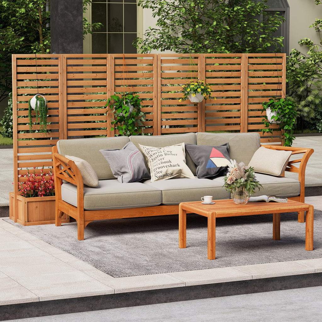 3-Panel Solid Wood Frame Freestanding Garden Fence with 2
