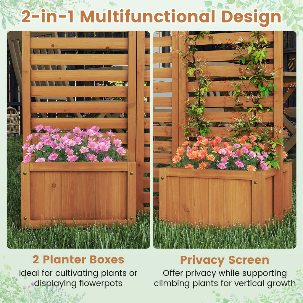 3-Panel Solid Wood Frame Freestanding Garden Fence with 2