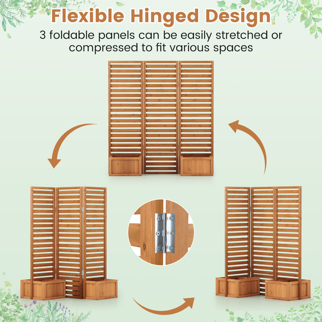 3-Panel Solid Wood Frame Freestanding Garden Fence with 2
