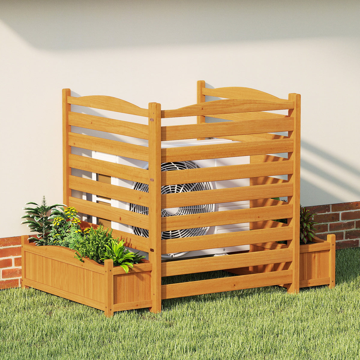 3-Panel Wood Air Conditioner Fence with Planter Box Freestanding
