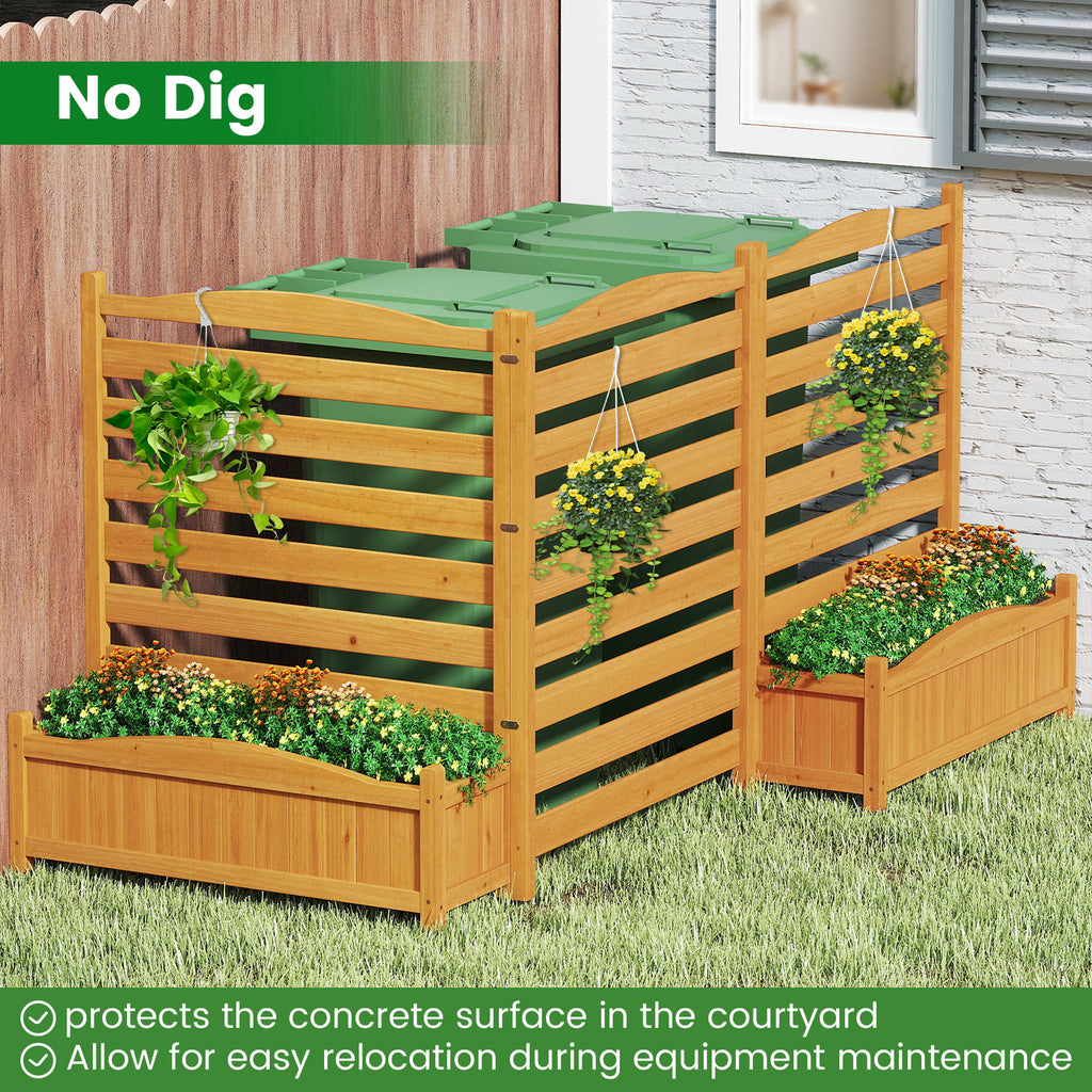 3-Panel Wood Air Conditioner Fence with Planter Box Freestanding