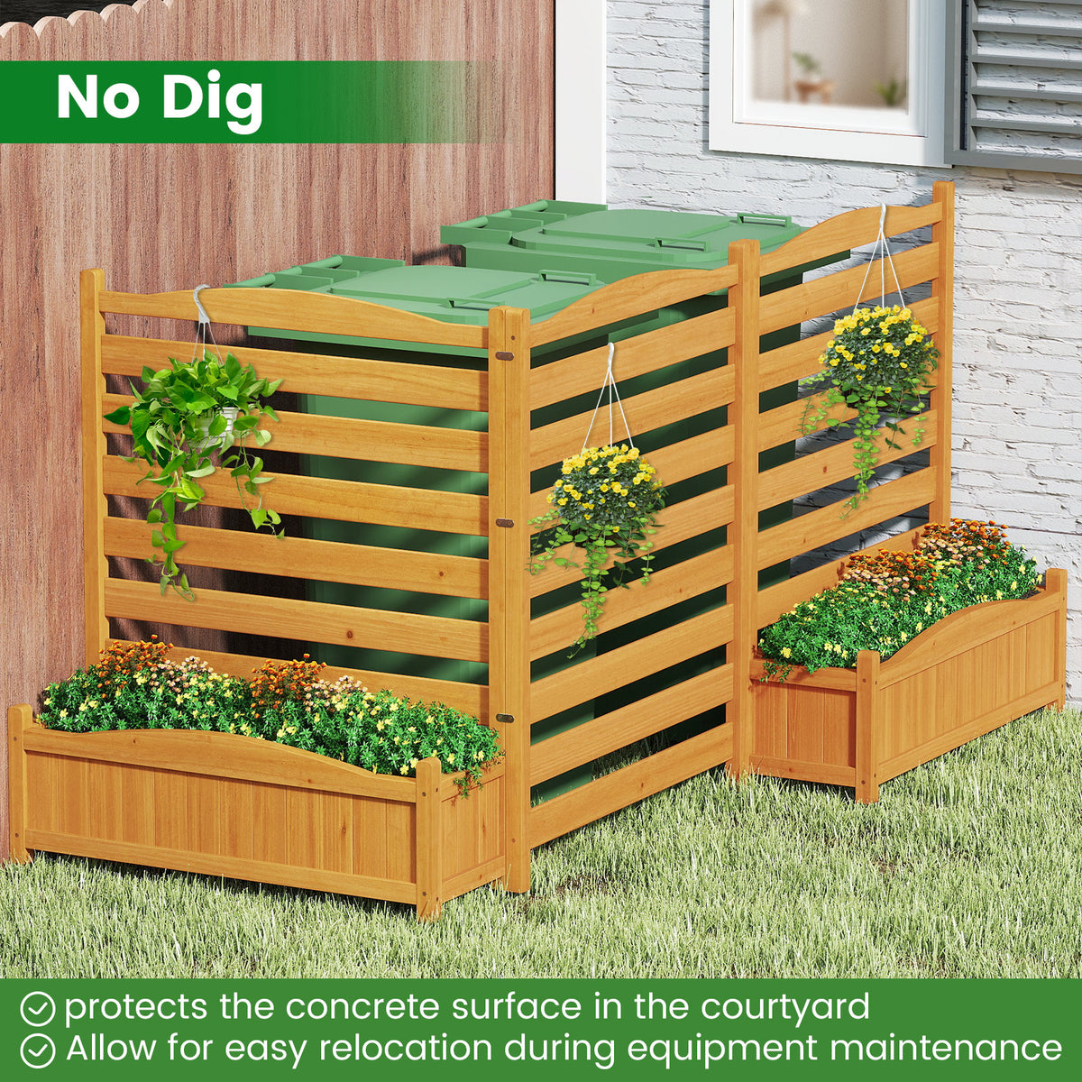 3-Panel Wood Air Conditioner Fence with Planter Box Freestanding