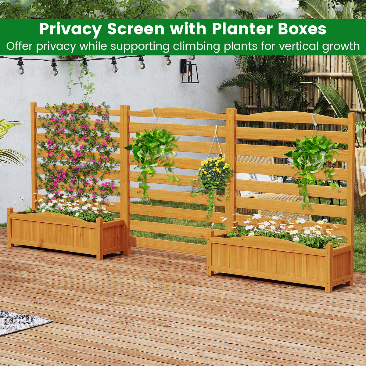 3-Panel Wood Air Conditioner Fence with Planter Box Freestanding