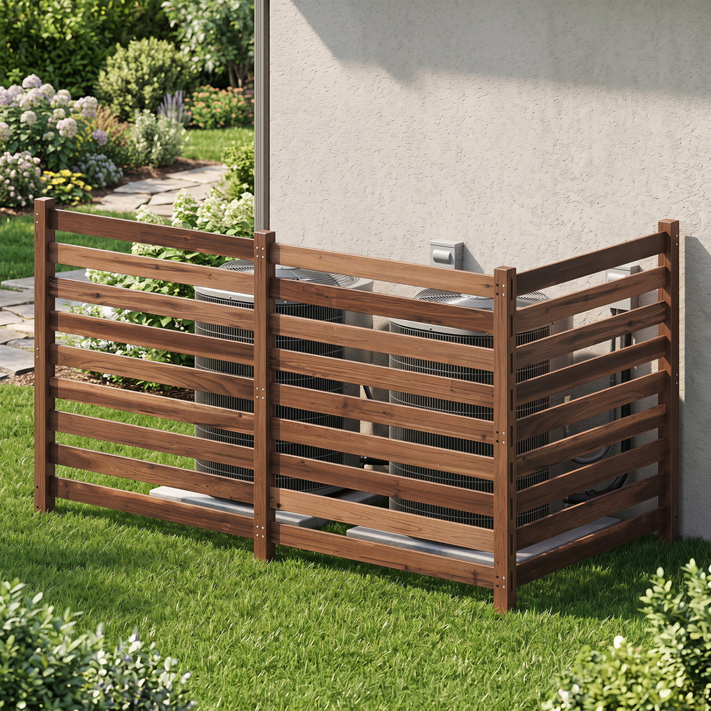 3-Panel Wooden Outdoor Privacy Fence with Ground Stakes - Brown, 38.5x42 Inches