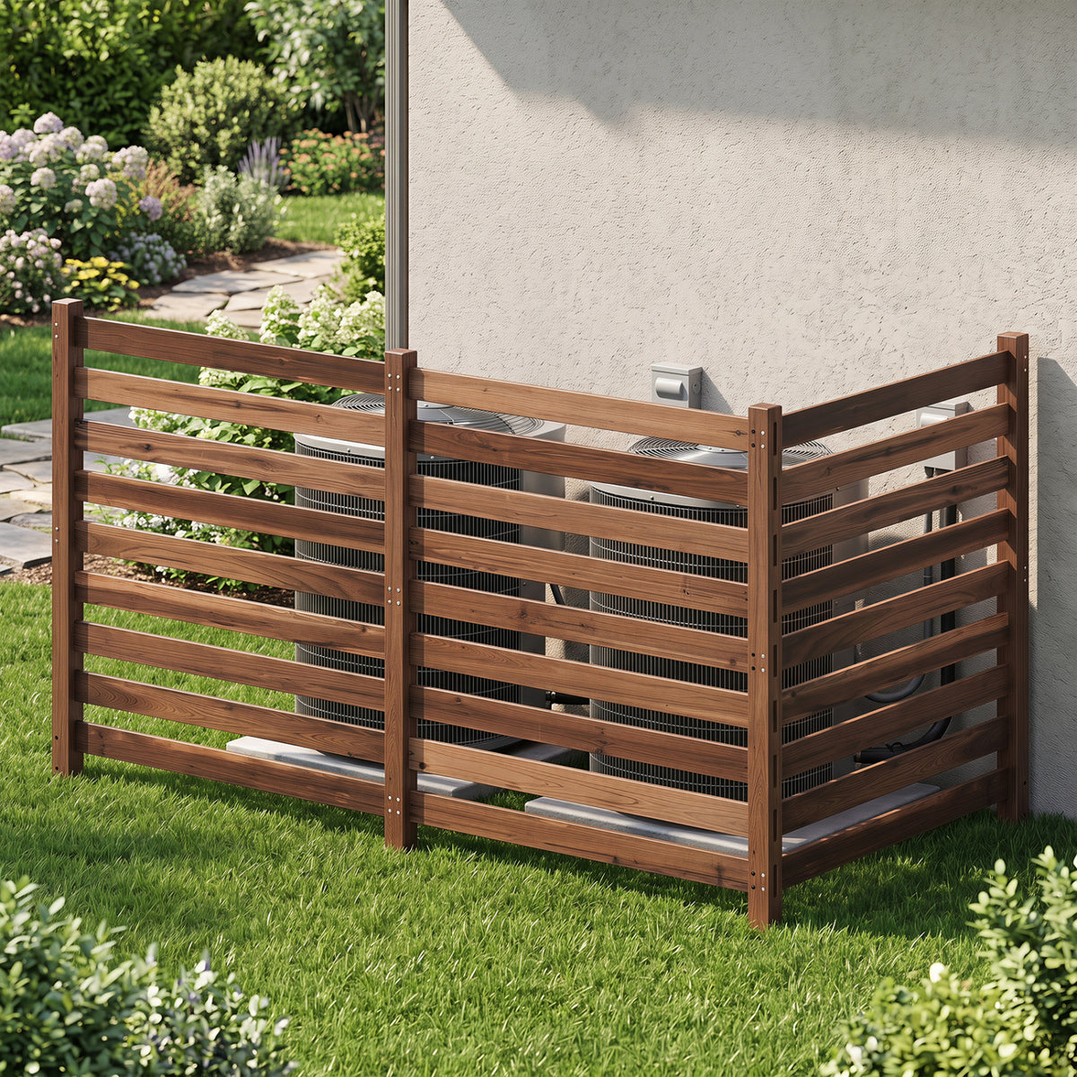 3-Panel Wooden Outdoor Privacy Fence with Ground Stakes - Brown, 38.5x42 Inches