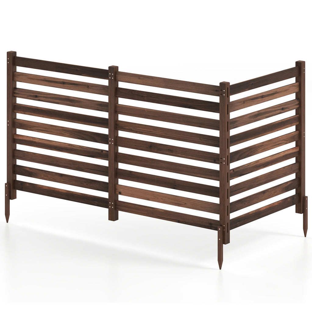 3-Panel Wooden Outdoor Privacy Fence with Ground Stakes - Brown, 38.5x42 Inches
