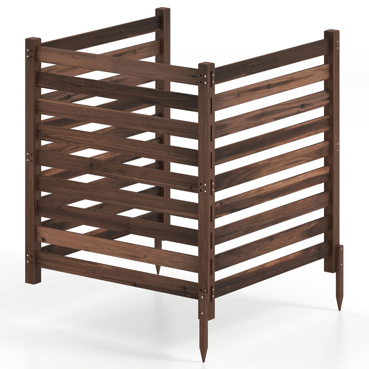 3-Panel Wooden Outdoor Privacy Fence with Ground Stakes - Brown, 38.5x42 Inches