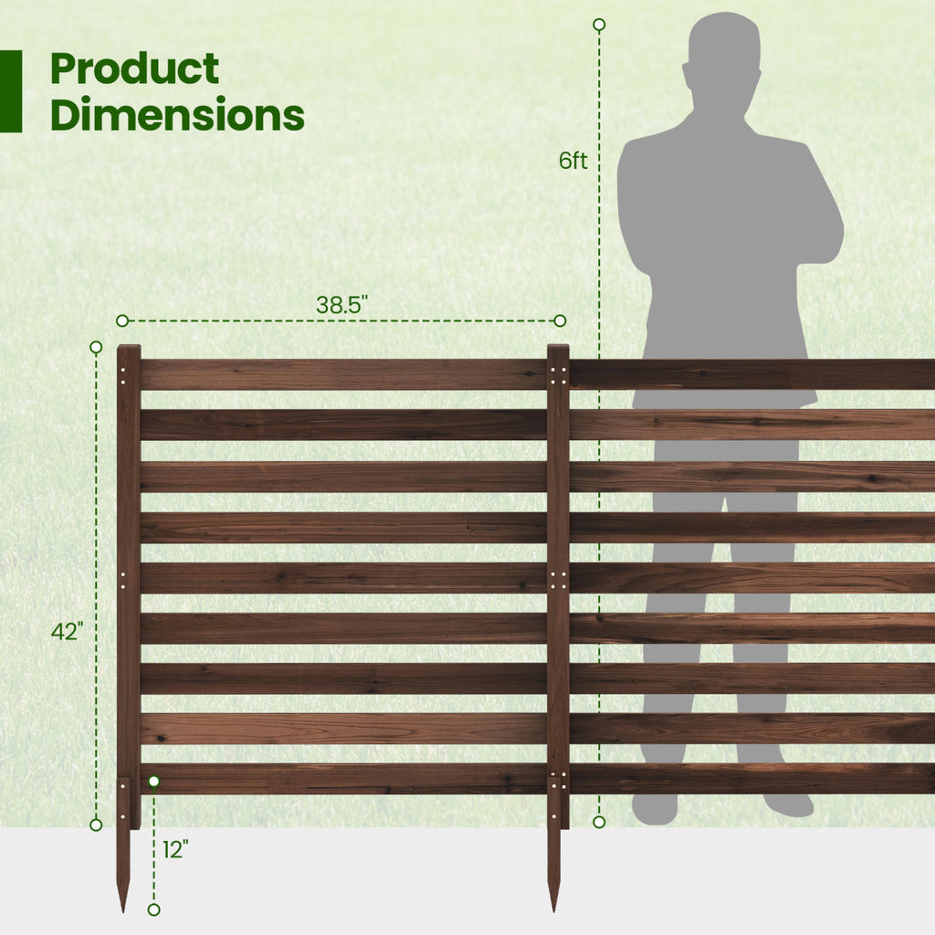 3-Panel Wooden Outdoor Privacy Fence with Ground Stakes - Brown, 38.5x42 Inches