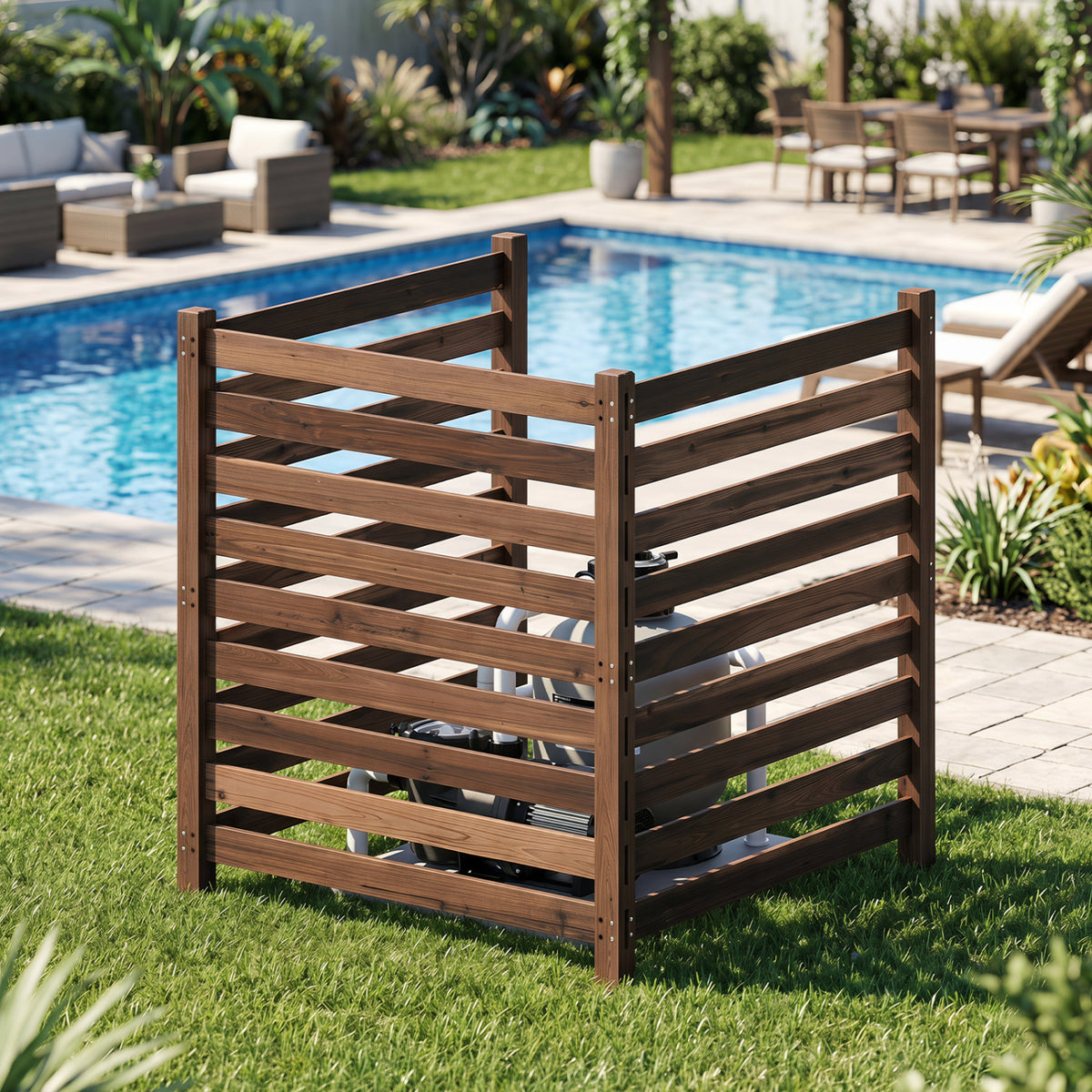 3-Panel Wooden Outdoor Privacy Fence with Ground Stakes - Brown, 38.5x42 Inches