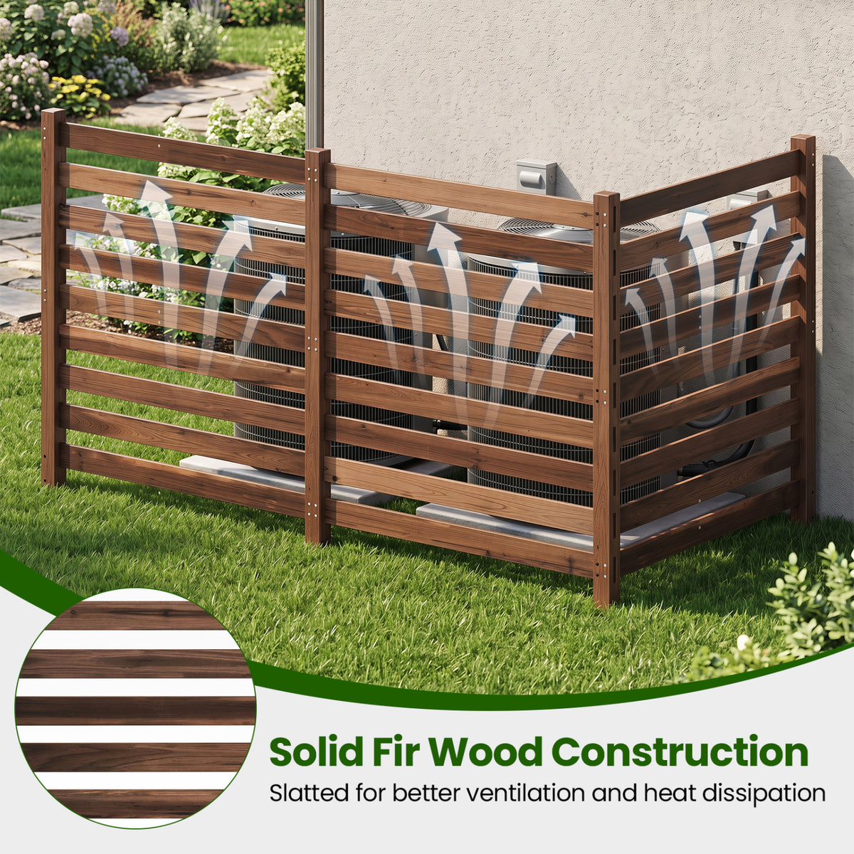 3-Panel Wooden Outdoor Privacy Fence with Ground Stakes - Brown, 38.5x42 Inches