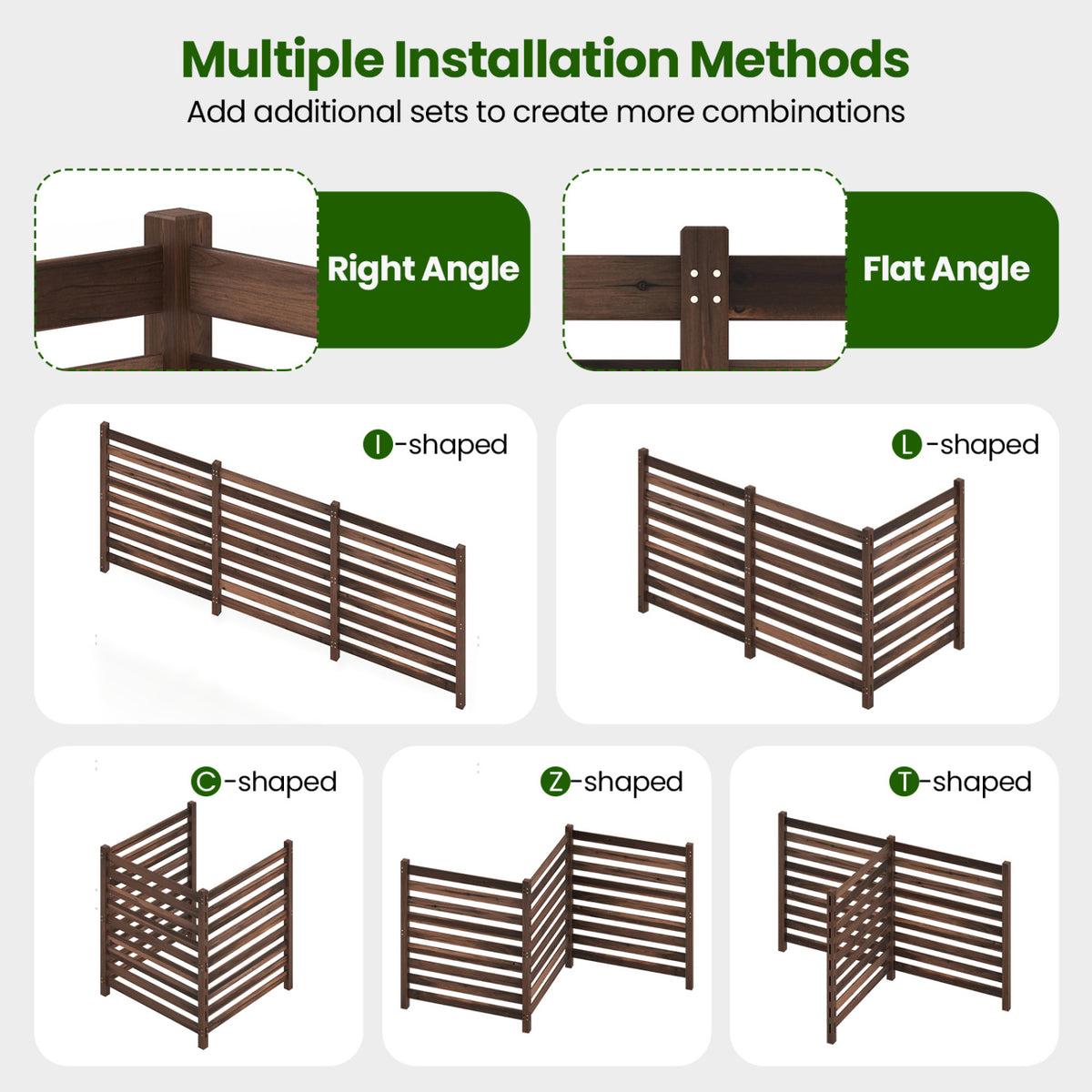 3-Panel Wooden Outdoor Privacy Fence with Ground Stakes - Brown, 38.5x42 Inches
