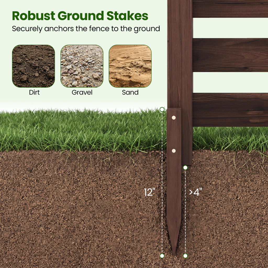 3-Panel Wooden Outdoor Privacy Fence with Ground Stakes - Brown, 38.5x42 Inches