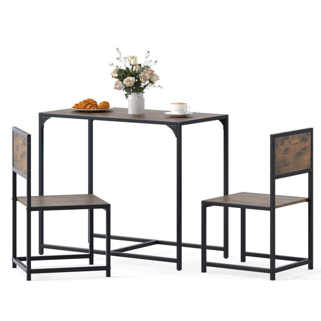 3-Piece Dining Set with Metal Frame for Small Spaces - Oak