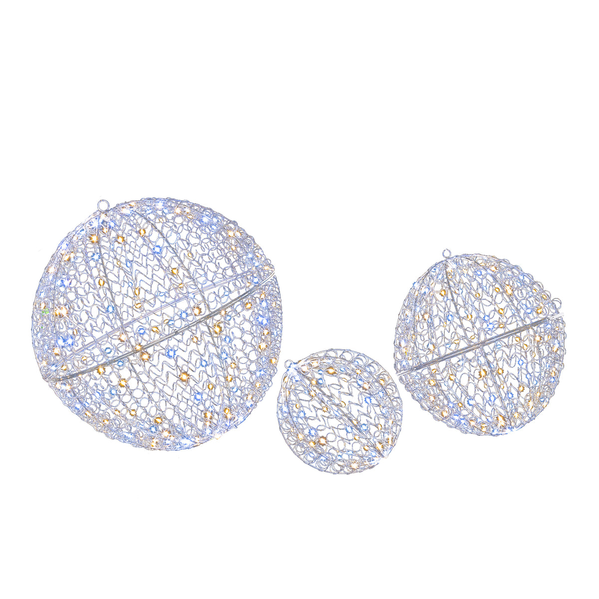 Lighted Christmas Balls Set with 435 LEDs, Large Standing & Hanging Metal Spheres