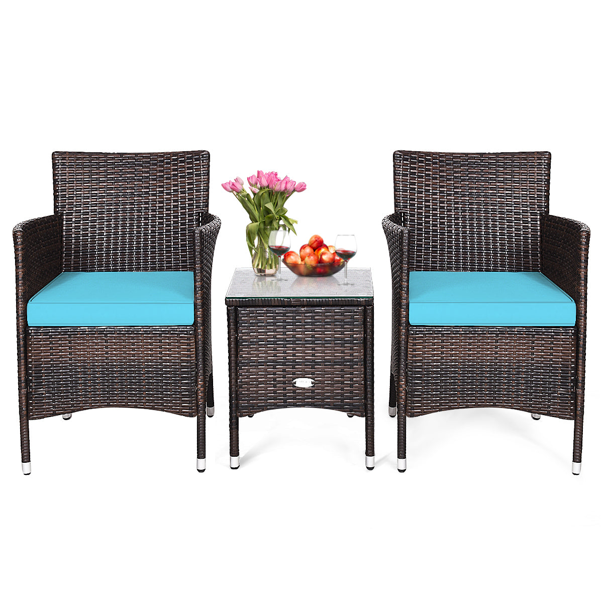 3 Pieces Ergonomic Wicker Patio Conversation Set