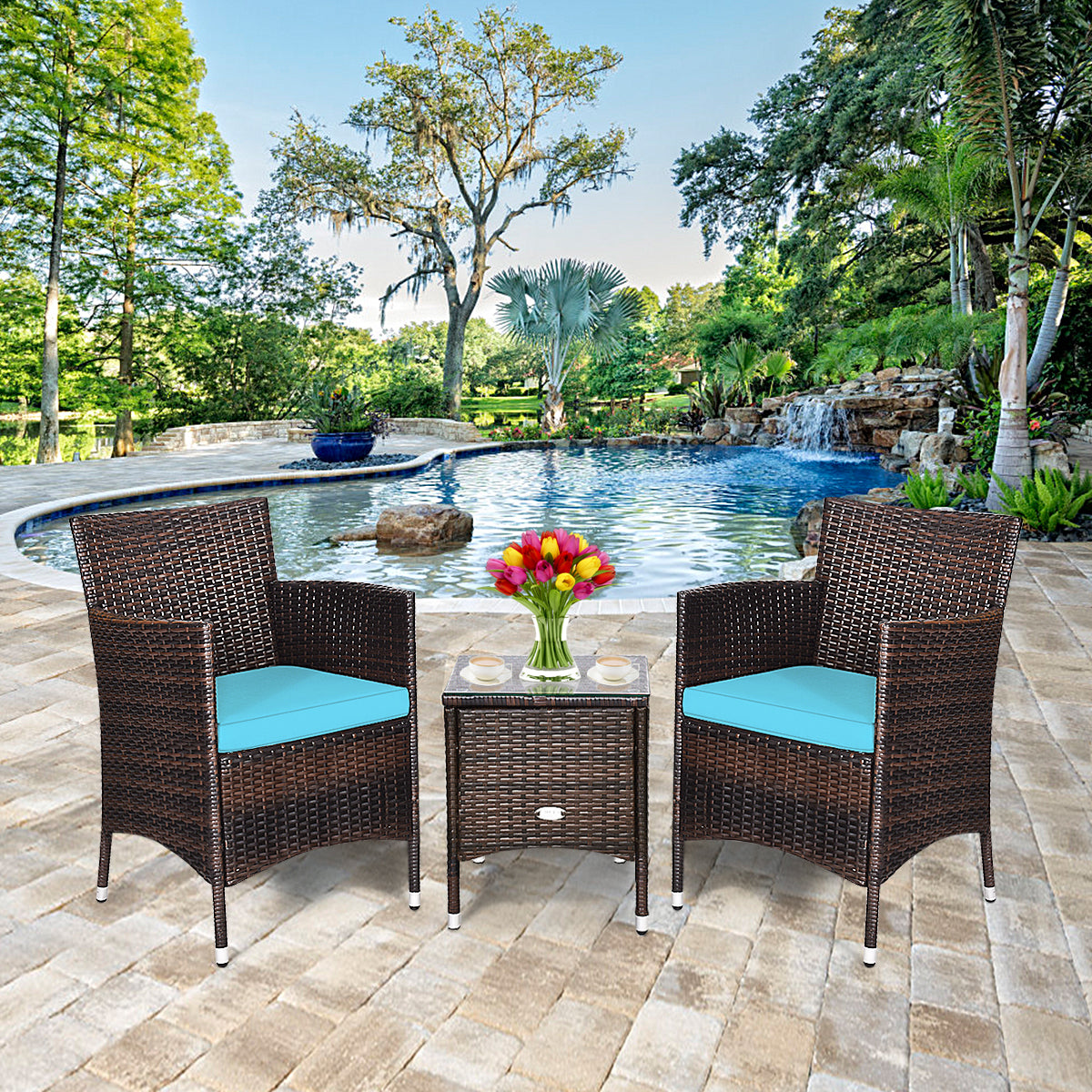 3 Pieces Ergonomic Wicker Patio Conversation Set