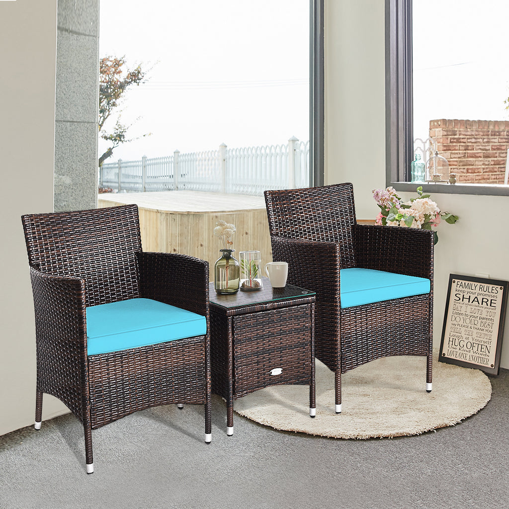 3 Pieces Ergonomic Wicker Patio Conversation Set