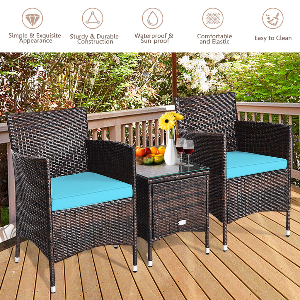 3 Pieces Ergonomic Wicker Patio Conversation Set