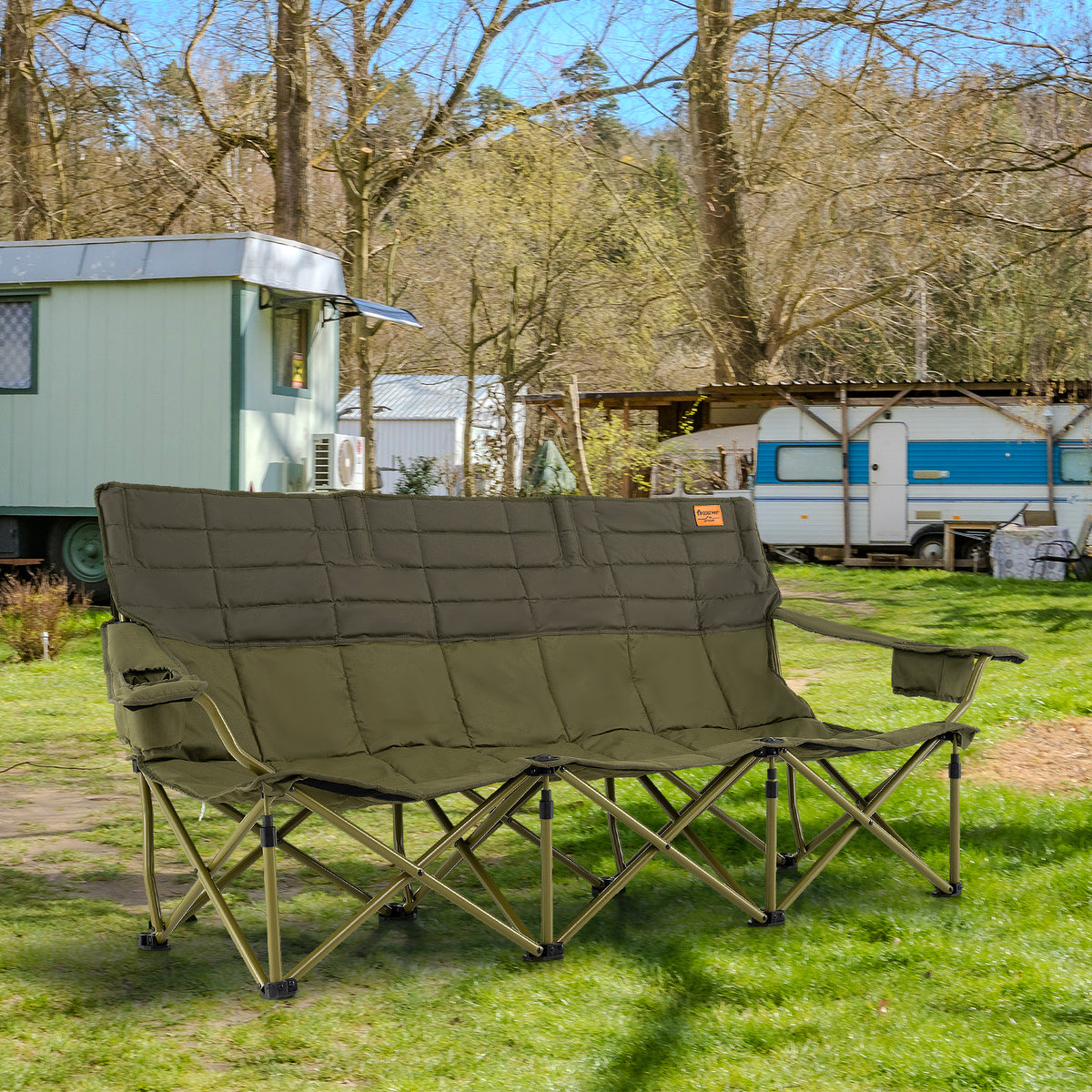 3-Person Folding Camping Chair with Cup Holders – Blue