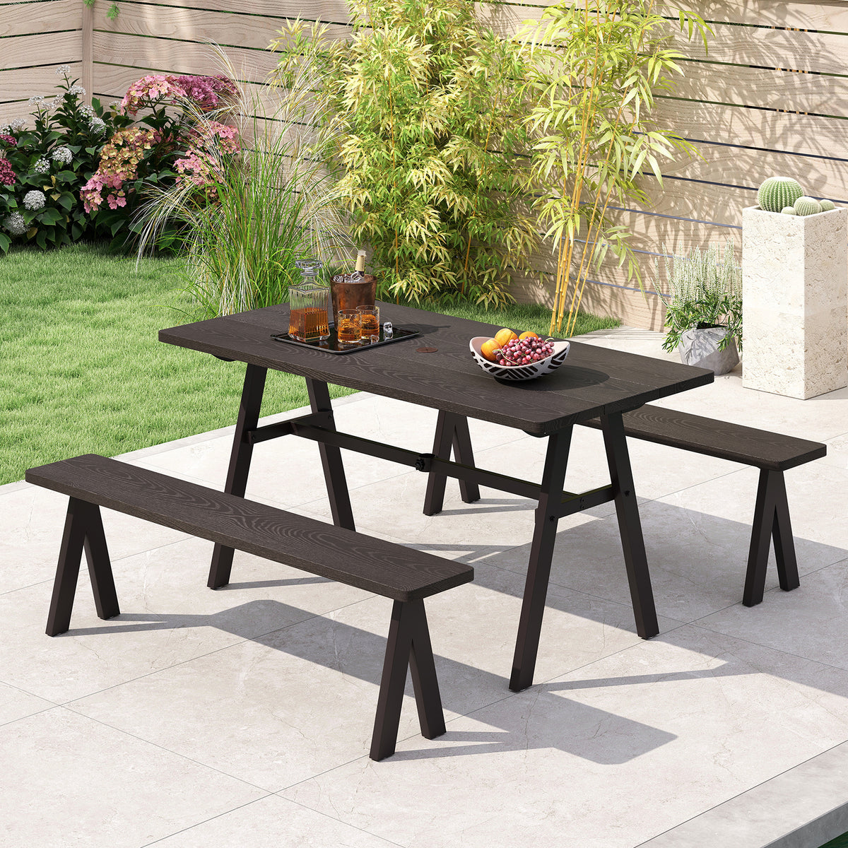 3-Person Outdoor Bench with 800 LBS Capacity - Set of 2